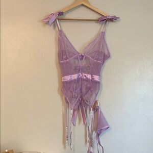 Elegant Purple Lace Lingerie Bustier Set